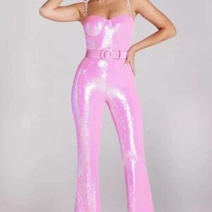 Elegant Pink Sequin Jumpsuit